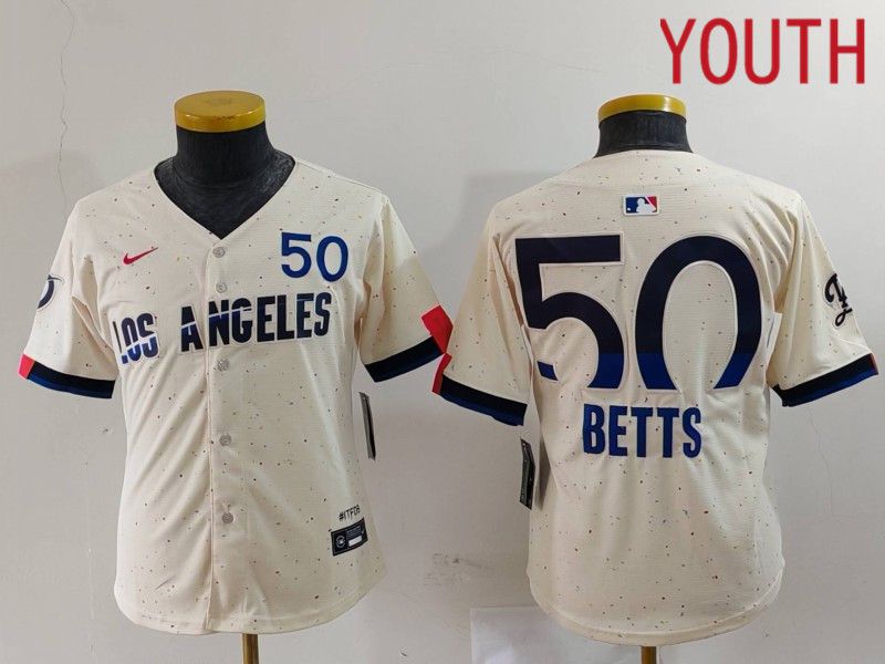 Youth Los Angeles Dodgers 50 Betts Cream Fashion Nike Game MLB Jersey style 7035